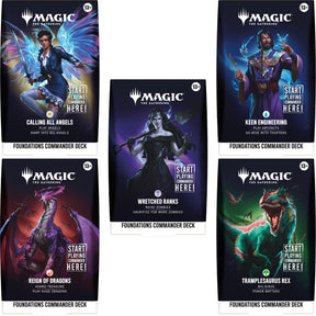 Magic: The Gathering Foundations Commander Deck Set of 5 - MTG Multiplayer Ready-to-Play Deck Bundle Featuring Dragons, Zombies, Angels, Artifacts & Dinosaurs (PREORDER - Release Date Oct. 2, 2026)