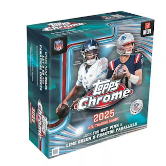 25-chromefb-mega-box 2025 Topps Chrome Football Mega 20 Box Case
